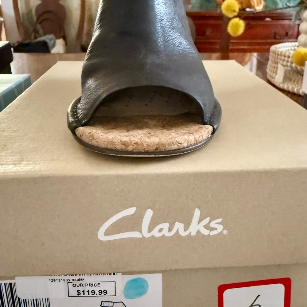 Clarks Women's Black Leather Mules